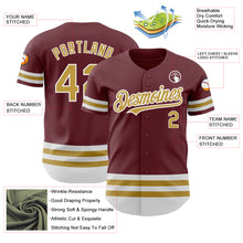 Load image into Gallery viewer, Custom Burgundy Old Gold-White Line Authentic Baseball Jersey
