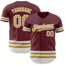 Laden Sie das Bild in den Galerie-Viewer, Custom Burgundy Old Gold-White Line Authentic Baseball Jersey