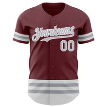 Load image into Gallery viewer, Custom Burgundy Gray-White Line Authentic Baseball Jersey
