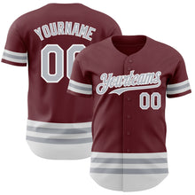 Laden Sie das Bild in den Galerie-Viewer, Custom Burgundy Gray-White Line Authentic Baseball Jersey