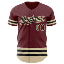 Load image into Gallery viewer, Custom Burgundy Black-Cream Line Authentic Baseball Jersey
