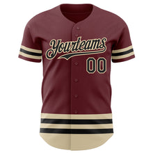 Laden Sie das Bild in den Galerie-Viewer, Custom Burgundy Black-Cream Line Authentic Baseball Jersey