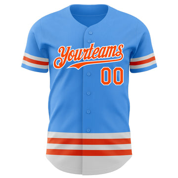 Custom Electric Blue Orange-White Line Authentic Baseball Jersey