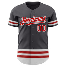 Laden Sie das Bild in den Galerie-Viewer, Custom Steel Gray Red-White Line Authentic Baseball Jersey