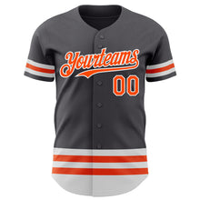 Laden Sie das Bild in den Galerie-Viewer, Custom Steel Gray Orange-White Line Authentic Baseball Jersey