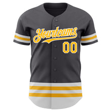 Laden Sie das Bild in den Galerie-Viewer, Custom Steel Gray Gold-White Line Authentic Baseball Jersey
