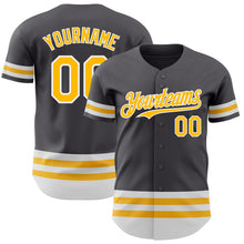 Load image into Gallery viewer, Custom Steel Gray Gold-White Line Authentic Baseball Jersey
