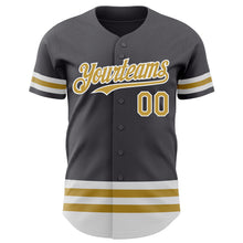Load image into Gallery viewer, Custom Steel Gray Old Gold-White Line Authentic Baseball Jersey
