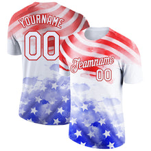 Laden Sie das Bild in den Galerie-Viewer, Custom White Red-Royal 3D American Flag Patriotic Performance T-Shirt