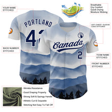 Загрузить изображение в средство просмотра галереи, Custom White Navy 3D Pattern Design Watercolor Mountains Authentic Baseball Jersey
