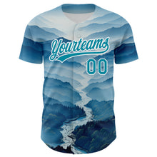 Load image into Gallery viewer, Custom White Teal 3D Pattern Design Mountains Authentic Baseball Jersey
