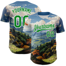 Laden Sie das Bild in den Galerie-Viewer, Custom White Grass Green 3D Pattern Design Mountains Landscape Authentic Baseball Jersey