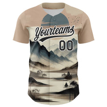 Load image into Gallery viewer, Custom White Black 3D Pattern Design Mountains Landscape Authentic Baseball Jersey