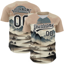 Load image into Gallery viewer, Custom White Black 3D Pattern Design Mountains Landscape Authentic Baseball Jersey