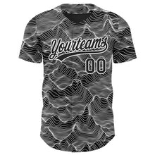 Load image into Gallery viewer, Custom Black White 3D Pattern Design Abstract Mountains Authentic Baseball Jersey