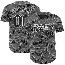 Load image into Gallery viewer, Custom Black White 3D Pattern Design Abstract Mountains Authentic Baseball Jersey