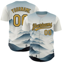 Загрузить изображение в средство просмотра галереи, Custom White Old Gold-Black 3D Pattern Design Mountains Landscape Authentic Baseball Jersey