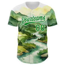 Laden Sie das Bild in den Galerie-Viewer, Custom White Grass Green 3D Pattern Design Mountains Landscape Authentic Baseball Jersey