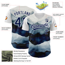 Загрузить изображение в средство просмотра галереи, Custom White Navy 3D Pattern Design Watercolor Mountains Authentic Baseball Jersey