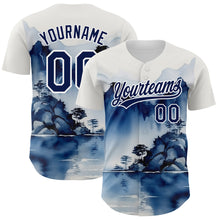 Загрузить изображение в средство просмотра галереи, Custom White Navy 3D Pattern Design Abstract Watercolor Mountains Authentic Baseball Jersey