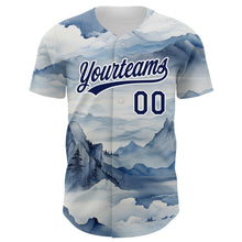 Загрузить изображение в средство просмотра галереи, Custom White Navy 3D Pattern Design Mountains Landscape Authentic Baseball Jersey