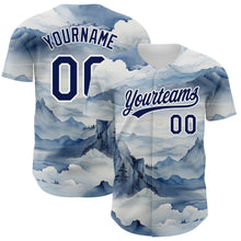 Загрузить изображение в средство просмотра галереи, Custom White Navy 3D Pattern Design Mountains Landscape Authentic Baseball Jersey