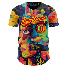 Laden Sie das Bild in den Galerie-Viewer, Custom Black Red-Yellow 3D Pattern Design Abstract Painting Authentic Baseball Jersey