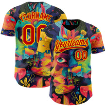 Laden Sie das Bild in den Galerie-Viewer, Custom Black Red-Yellow 3D Pattern Design Abstract Painting Authentic Baseball Jersey