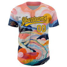 Load image into Gallery viewer, Custom Medium Pink Gold-Black 3D Pattern Design Abstract Painting Authentic Baseball Jersey