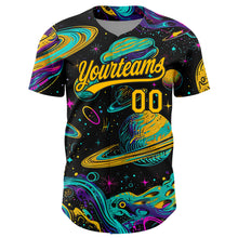 Charger l'image dans la galerie, Custom Black Gold 3D Pattern Design Space With Planets And Stars Authentic Baseball Jersey