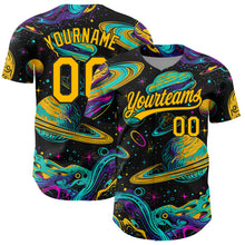 Charger l'image dans la galerie, Custom Black Gold 3D Pattern Design Space With Planets And Stars Authentic Baseball Jersey