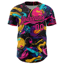 Загрузить изображение в средство просмотра галереи, Custom Black Hot Pink 3D Pattern Design Abstract Painting Authentic Baseball Jersey