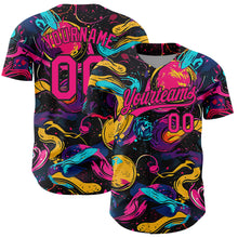 Загрузить изображение в средство просмотра галереи, Custom Black Hot Pink 3D Pattern Design Abstract Painting Authentic Baseball Jersey