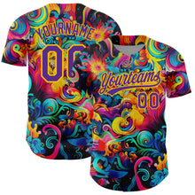 Загрузить изображение в средство просмотра галереи, Custom Black Purple-Gold 3D Pattern Design Abstract Painting Authentic Baseball Jersey