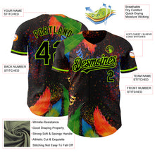 Load image into Gallery viewer, Custom Black Neon Green 3D Pattern Design Holi Festival Color Powder Authentic Baseball Jersey