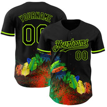 Load image into Gallery viewer, Custom Black Neon Green 3D Pattern Design Holi Festival Color Powder Authentic Baseball Jersey