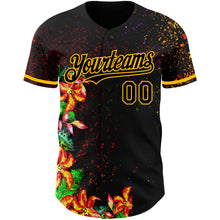 Load image into Gallery viewer, Custom Black Gold 3D Pattern Design Holi Festival Color Powder Authentic Baseball Jersey