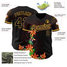 Load image into Gallery viewer, Custom Black Gold 3D Pattern Design Holi Festival Color Powder Authentic Baseball Jersey