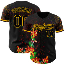 Load image into Gallery viewer, Custom Black Gold 3D Pattern Design Holi Festival Color Powder Authentic Baseball Jersey