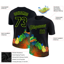 Load image into Gallery viewer, Custom Black Neon Green 3D Pattern Design Holi Festival Color Powder Performance T-Shirt