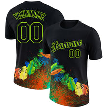 Load image into Gallery viewer, Custom Black Neon Green 3D Pattern Design Holi Festival Color Powder Performance T-Shirt