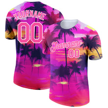 Загрузить изображение в средство просмотра галереи, Custom Pink White 3D Pattern Design Tropical Hawaii Palms Trees Performance T-Shirt