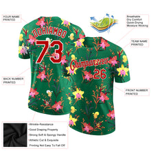 Load image into Gallery viewer, Custom Kelly Green Red-White 3D Pattern Design Flowers Performance T-Shirt