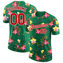 Load image into Gallery viewer, Custom Kelly Green Red-White 3D Pattern Design Flowers Performance T-Shirt