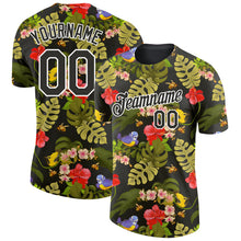 Загрузить изображение в средство просмотра галереи, Custom Black White 3D Pattern Design Tropical Hawaii Plant With Bird Performance T-Shirt