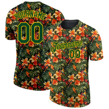 Загрузить изображение в средство просмотра галереи, Custom Black Green-Yellow 3D Pattern Design Tropical Hawaii Plant With Bird Performance T-Shirt