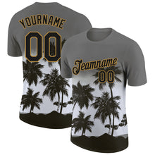Загрузить изображение в средство просмотра галереи, Custom Gray Black-Old Gold 3D Pattern Design Tropical Hawaii Palms Trees Performance T-Shirt