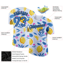 Load image into Gallery viewer, Custom White Blue-Black 3D Pattern Design Summer Holiday Fruit And Flower Performance T-Shirt