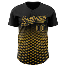 Load image into Gallery viewer, Custom Black Old Gold 3D Pattern Design Gradient Lines Authentic Baseball Jersey
