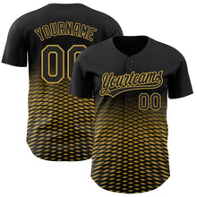 Load image into Gallery viewer, Custom Black Old Gold 3D Pattern Design Gradient Lines Authentic Baseball Jersey